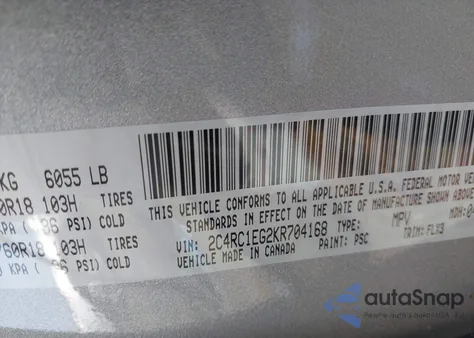 2019 Chrysler Pacifica Touring L Plus z USA, uszkodzony, nr VIN 2C4RC1EG2KR704168